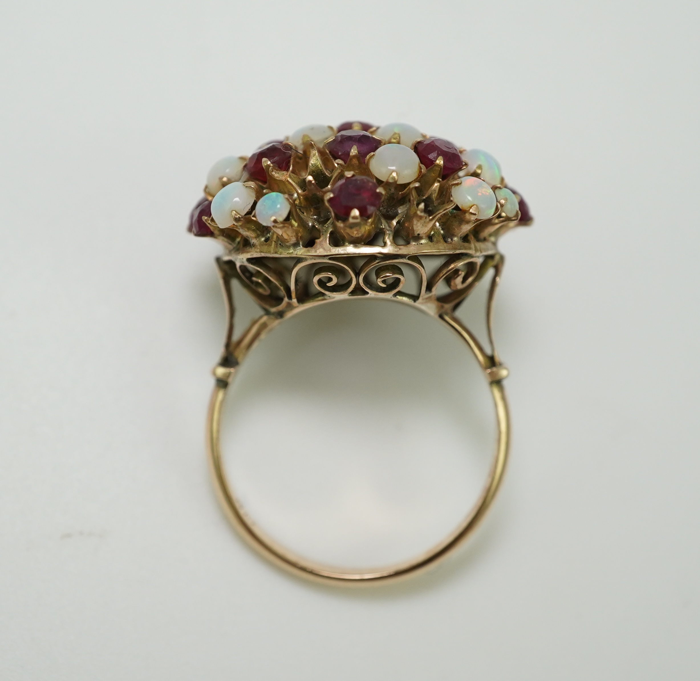 A ruby and opal cocktail ring, mid 20th century